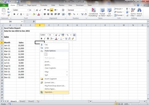 How to use Hyperlinks in Excel 2010 | dedicatedexcel.com