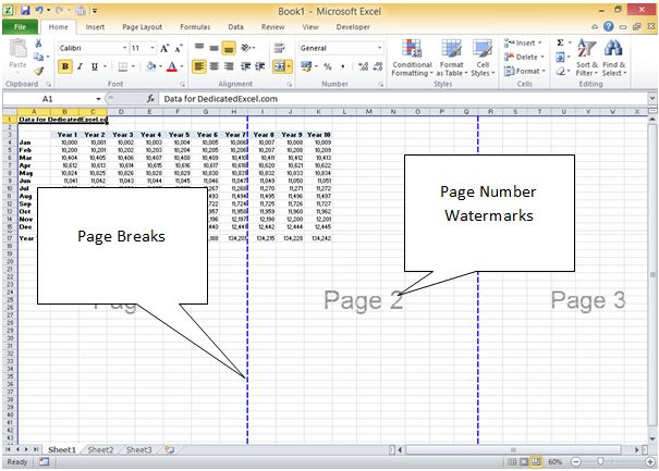 page break view excel remove watermark