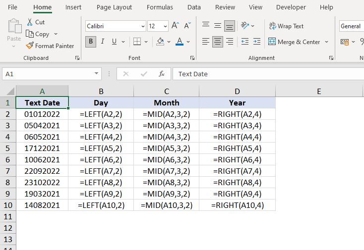 convert text to date in Excel