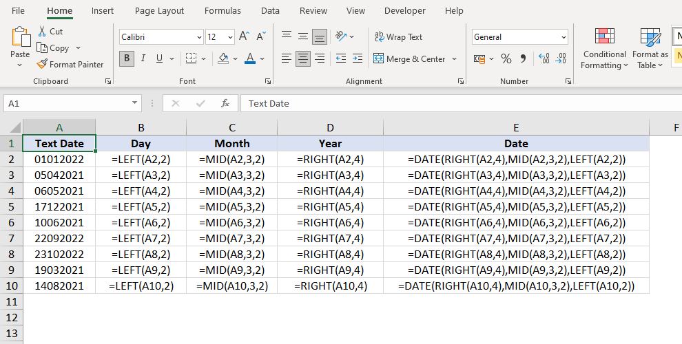 convert text to date in Excel