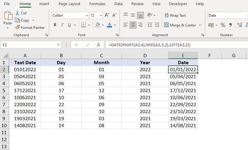 convert text to date in Excel