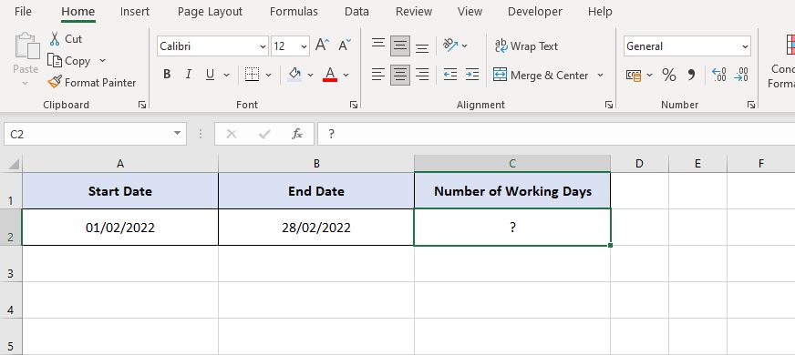 Calculate the Number of Working Days Between Two Dates in Excel