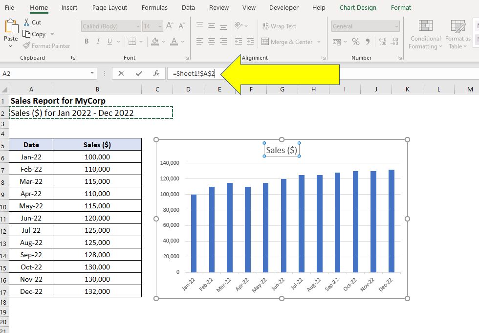 dynamic chart title excel