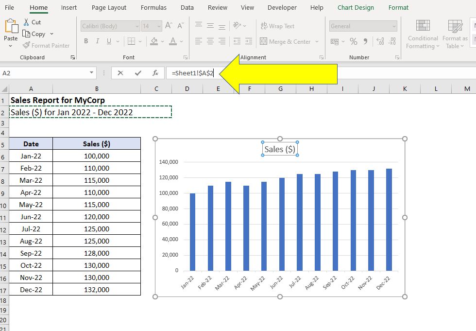 make chart title equal slicer in excel