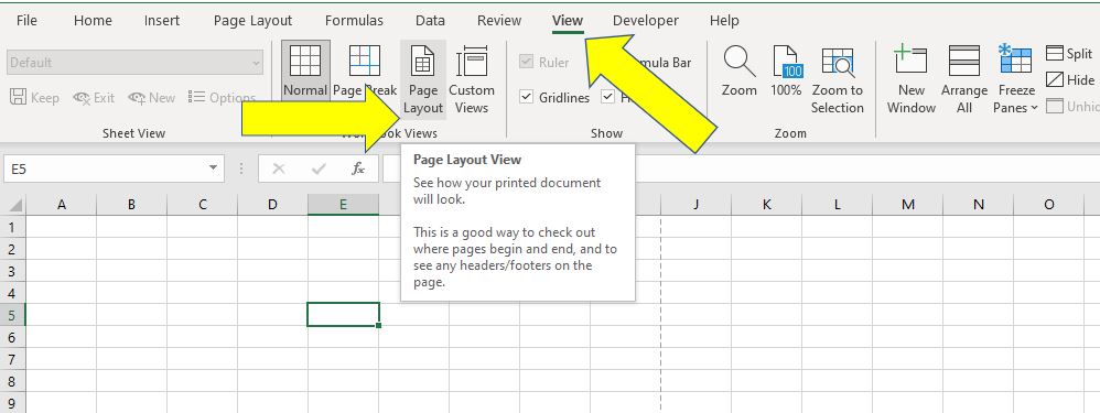 how to insert a header in excel with title and pages