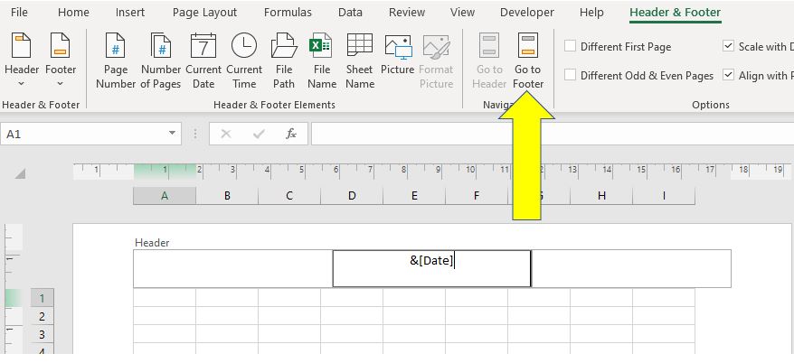 How to insert a header and footer in Excel