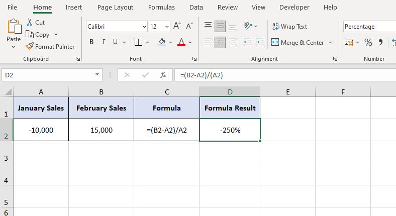 Calculate Percentage Change in Excel