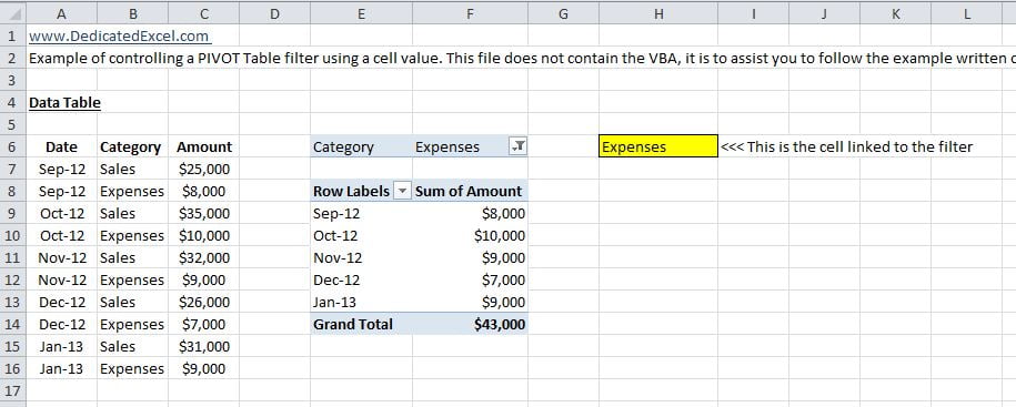 Control Excel Pivot Tables From a Cell Value with VBA