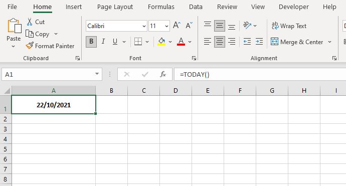 Insert Today's Date in Excel