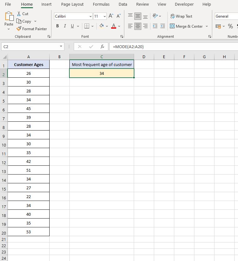 calculate Mode in Excel