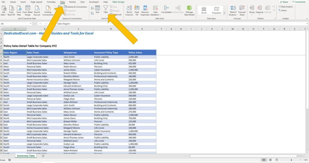 Excel Filters Example 01