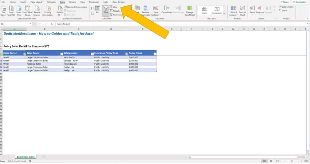 Excel Filters Example 10