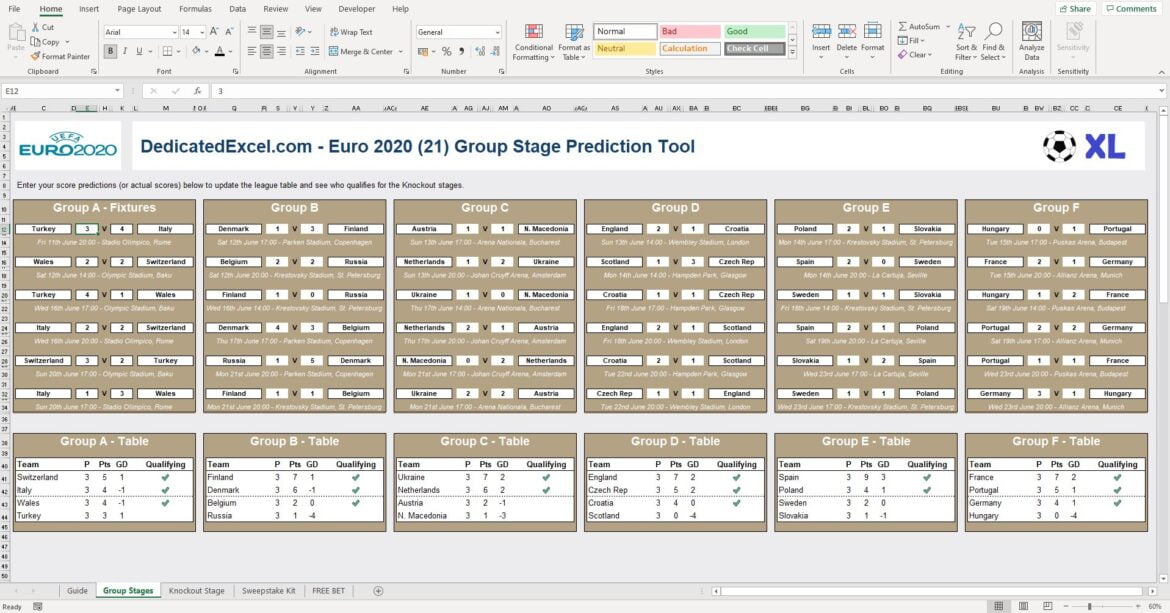 Euro 2020 Excel Predictor Dedicated Excel