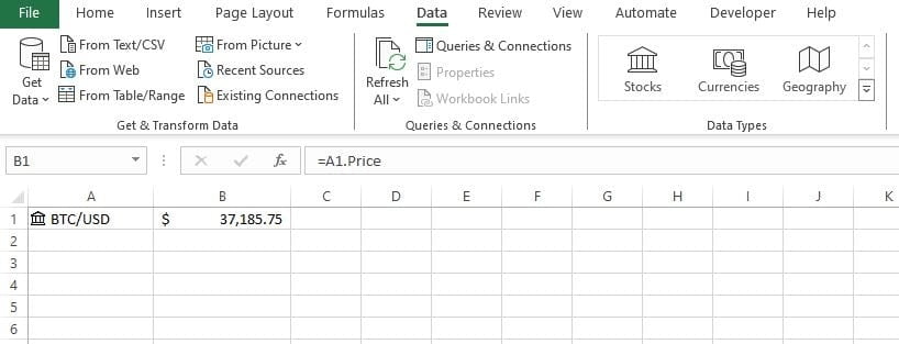 Crypto Prices in Excel