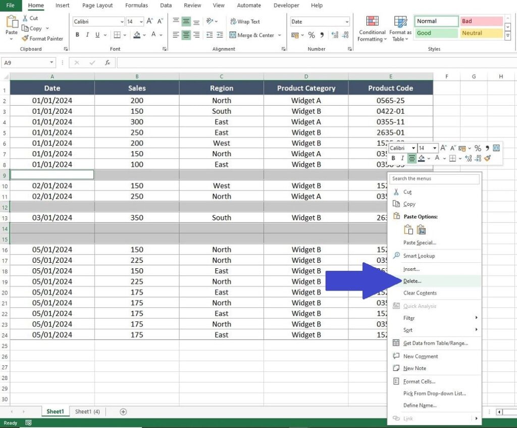 Remove Blank Rows in Excel