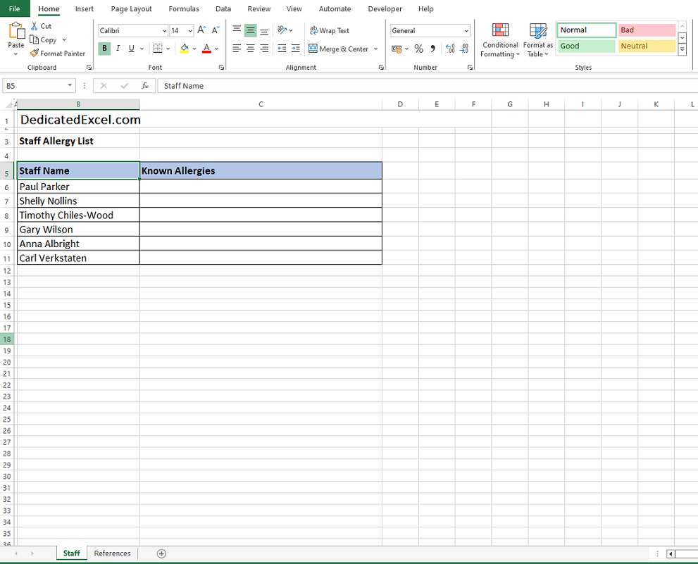 Drop Down List in Excel