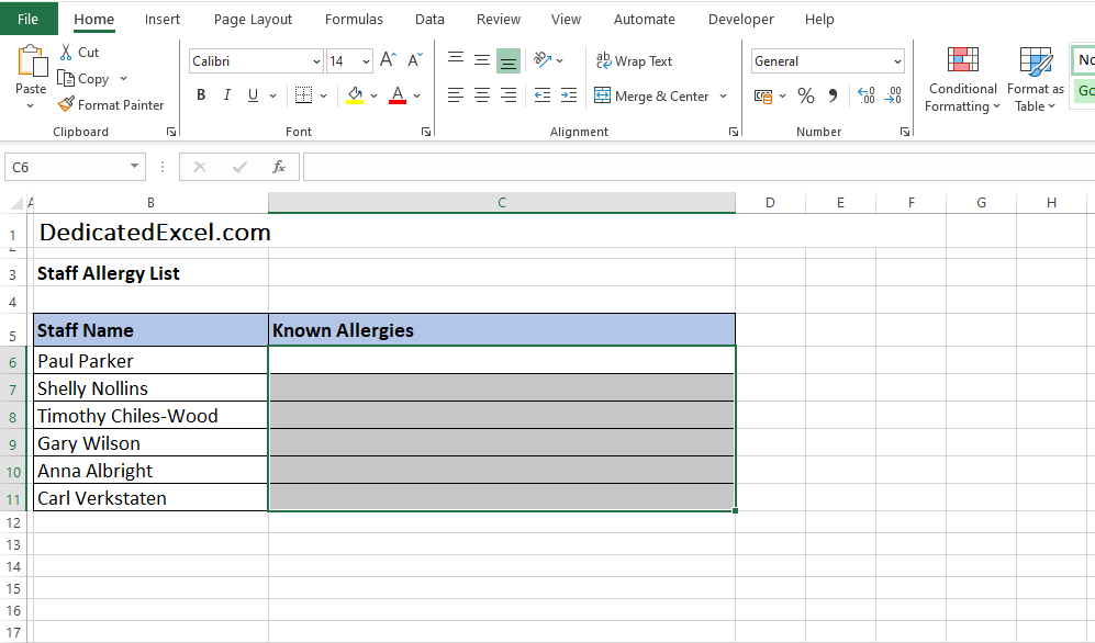 Drop Down List in Excel