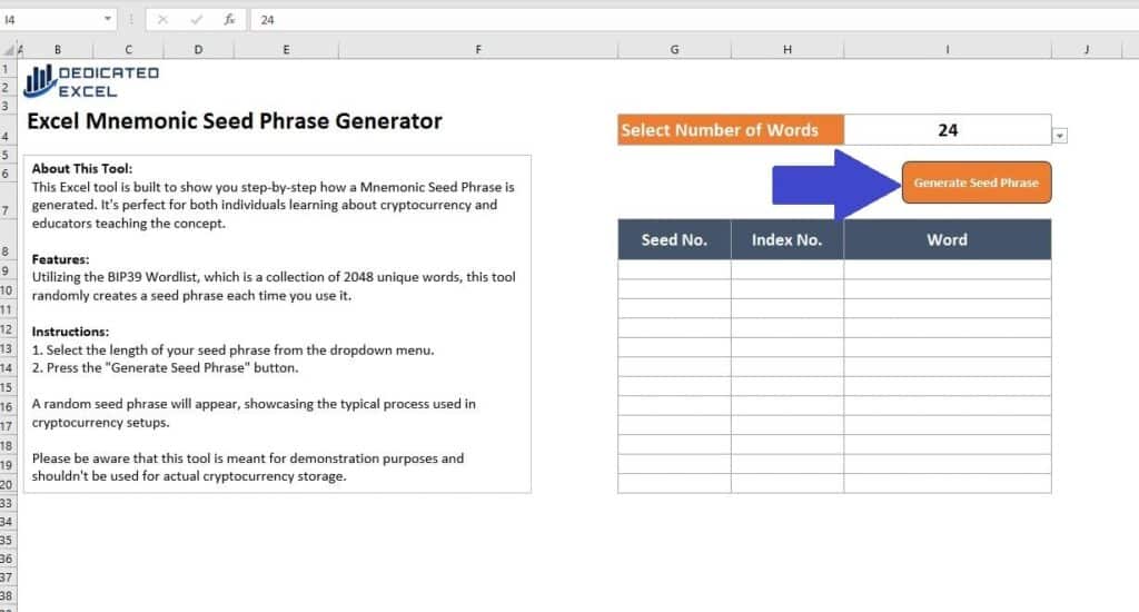 Excel Mnemonic Phrase Generator