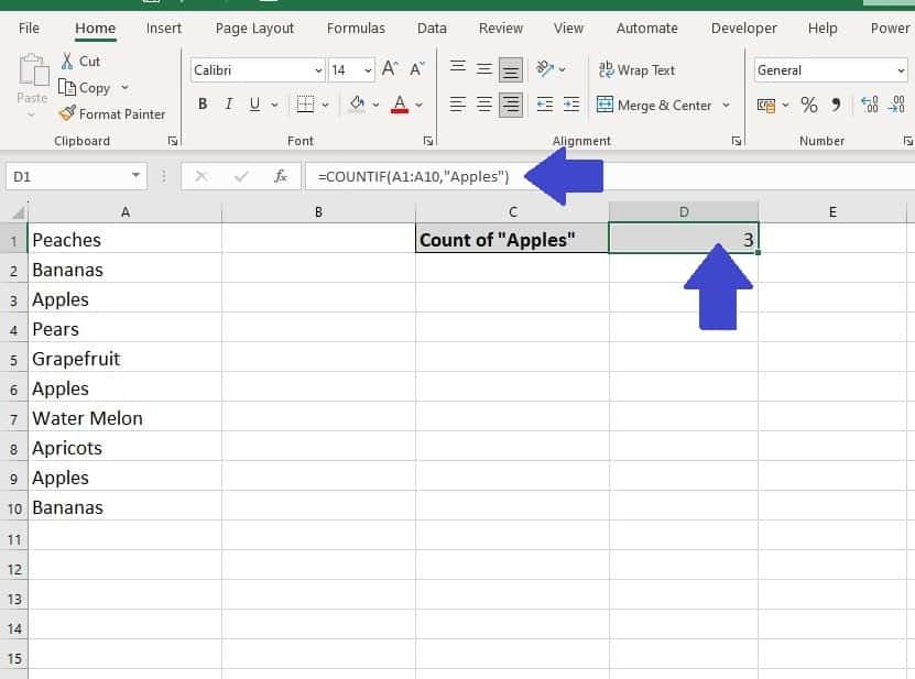 Excel Count the Number of Cells with Specific Text