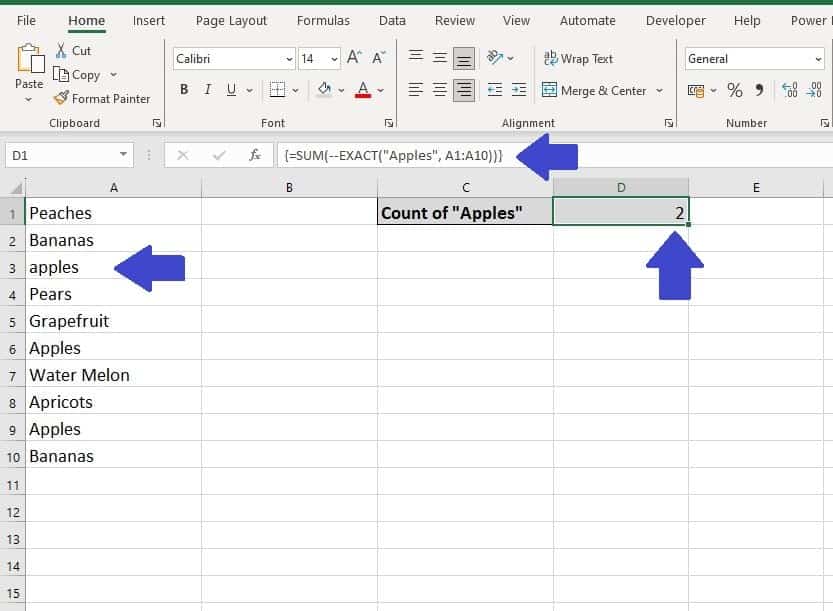 Excel Count the Number of Cells with Specific Text