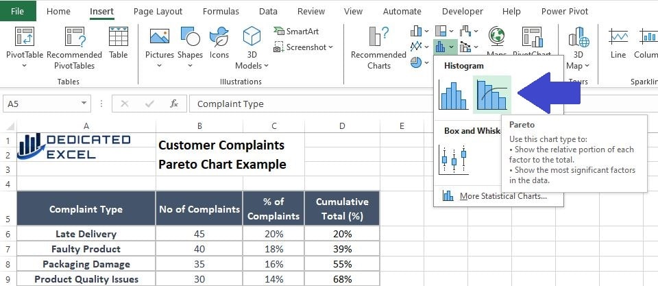 How to Create a Pareto Chart in Excel