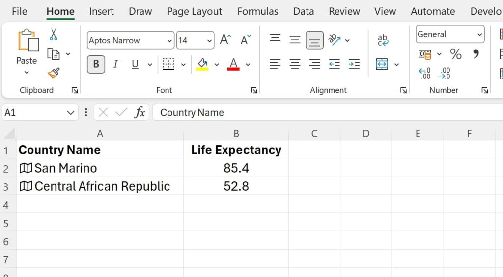 All 195 Countries in Excel Format