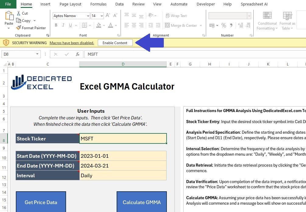 Free Excel GMMA Calculator
